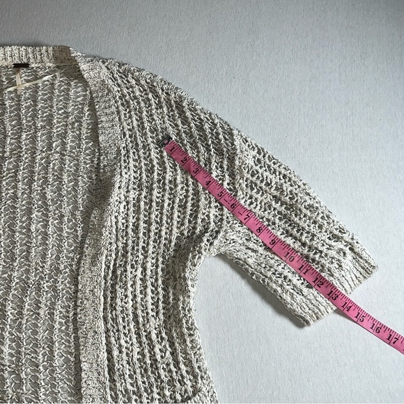 Free People Loose Knit Cotton Blend Open Half Sleeve Cardigan in Cream, Small - Picture 4 of 8
